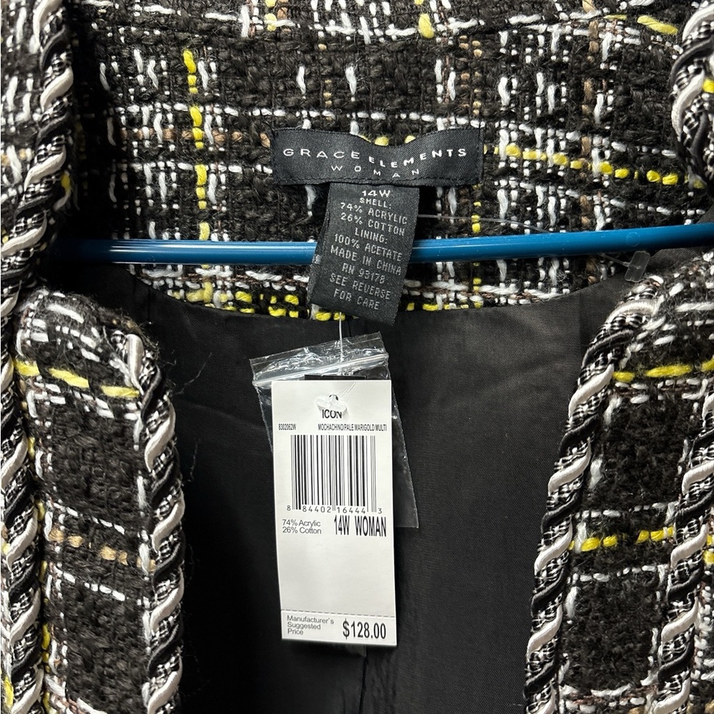 NWT Grace Elements Tweed Blazer | Brown, Yellow & Cream | Size 14W - Picture 3 of 6